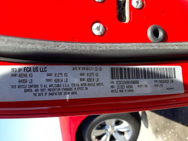 Photo 10 from auction – 2019 DODGE CHALLENGER with VIN 2C3CDZAG8KH586886