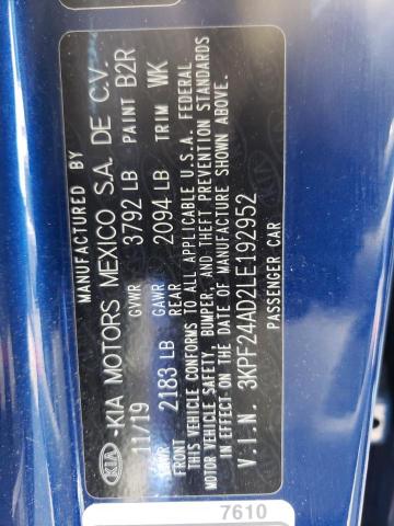 Photo 10 from auction – 2020 KIA FORTE FE with VIN 3KPF24AD2LE192952