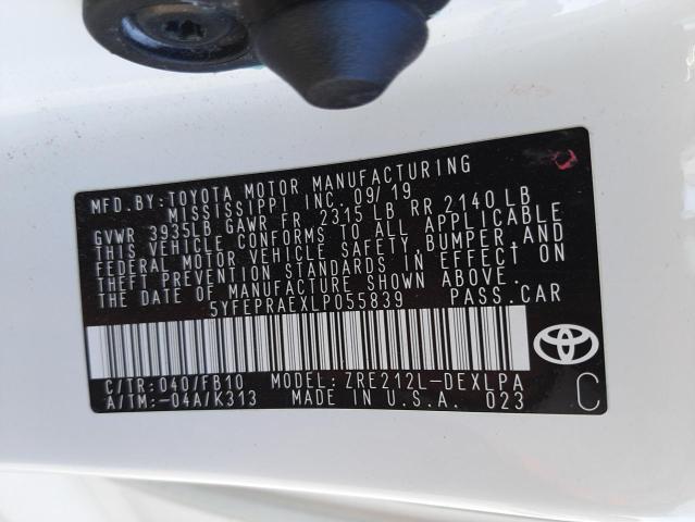 Photo 10 from auction – 2020 TOYOTA COROLLA LE with VIN 5YFEPRAEXLP055839