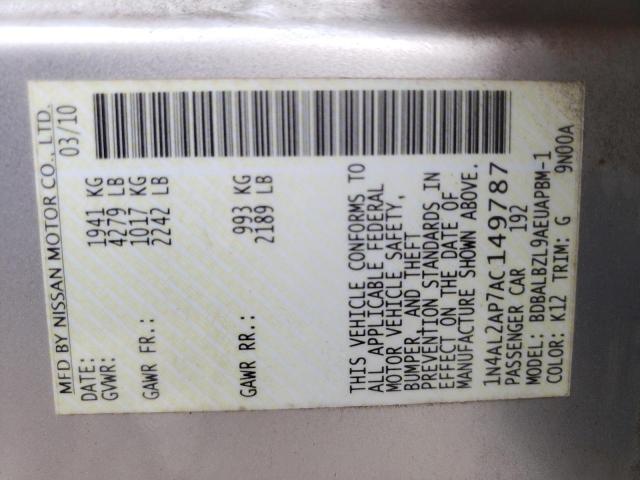 Photo 10 from auction – 2010 NISSAN ALTIMA BAS with VIN 1N4AL2AP7AC149787