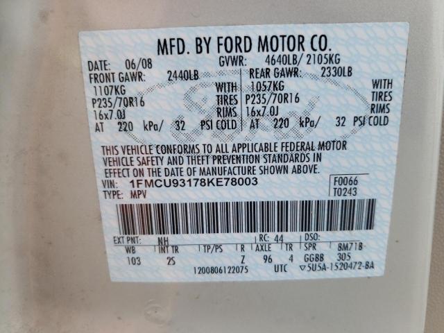Photo 10 from auction – 2008 FORD ESCAPE XLT with VIN 1FMCU93178KE78003