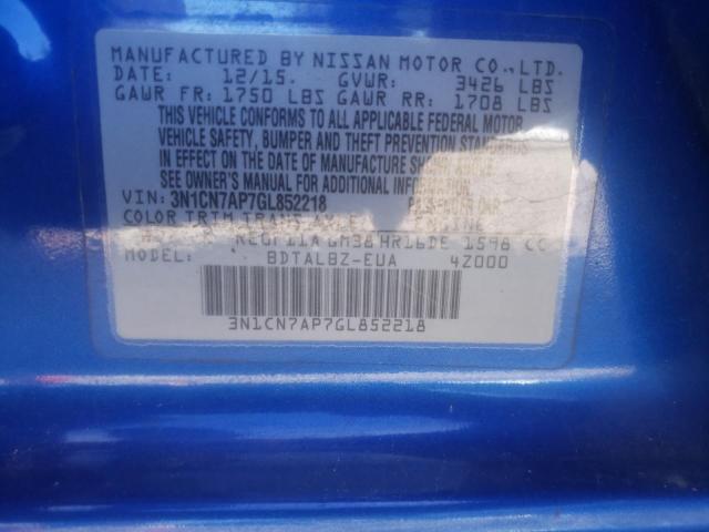 Photo 10 from auction – 2016 NISSAN VERSA S with VIN 3N1CN7AP7GL852218