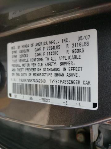Photo 10 from auction – 2007 ACURA TL TYPE S with VIN 19UUA765X7A042949