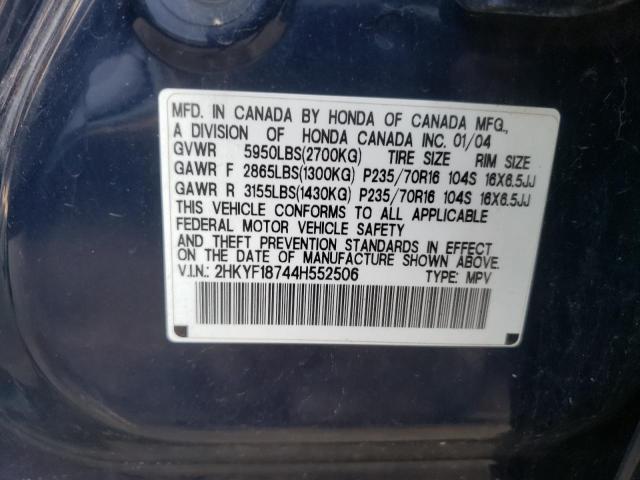 Photo 10 from auction – 2004 HONDA PILOT EXL with VIN 2HKYF18744H552506