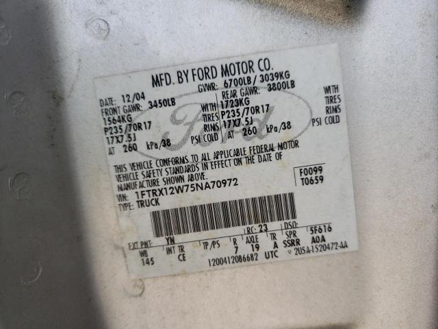 Photo 10 from auction – 2005 FORD F150 with VIN 1FTRX12W75NA70972