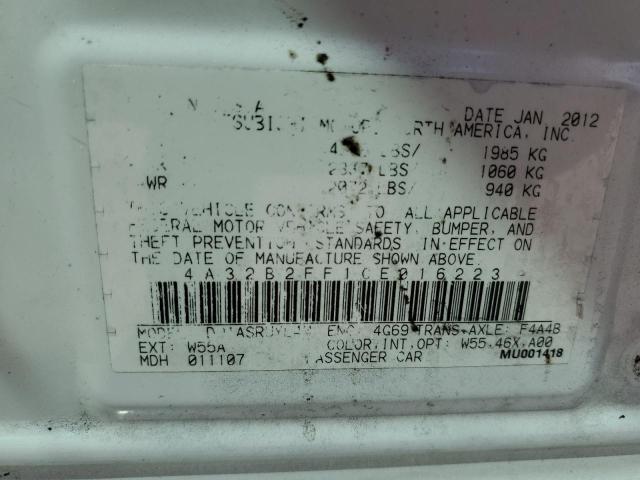 Photo 10 from auction – 2012 MITSUBISHI GALANT FE with VIN 4A32B2FF1CE016223