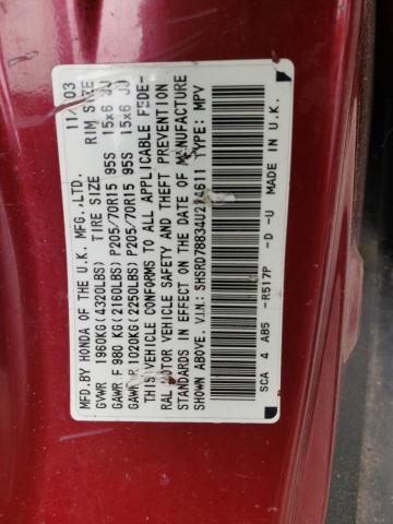 Photo 10 from auction – 2004 HONDA CR-V EX with VIN SHSRD78834U214611