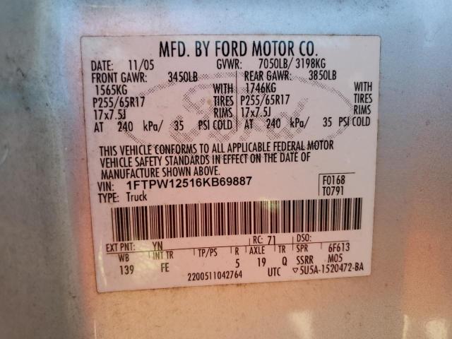 Photo 10 from auction – 2006 FORD F150 SUPER with VIN 1FTPW12516KB69887