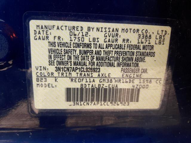 Photo 10 from auction – 2012 NISSAN VERSA S with VIN 3N1CN7AP1CL926923