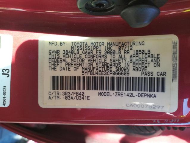 Фото 10 с аукциона – 2012 TOYOTA COROLLA BA с VIN 5YFBU4EE3CP066609
