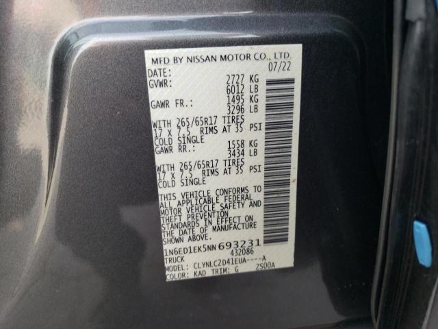 Photo 10 from auction – 2022 NISSAN FRONTIER S with VIN 1N6ED1EK5NN693231