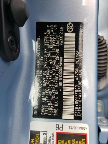 Photo 10 from auction – 2012 TOYOTA CAMRY with VIN 4T1BF1FK0CU628980