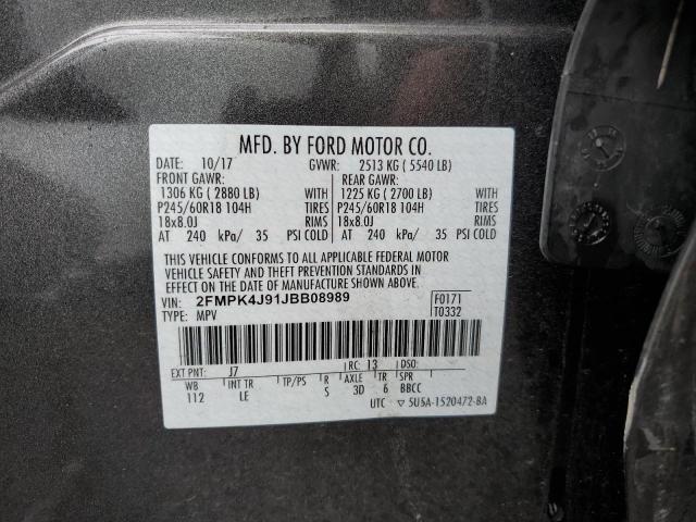 Photo 10 from auction – 2018 FORD EDGE SEL with VIN 2FMPK4J91JBB08989