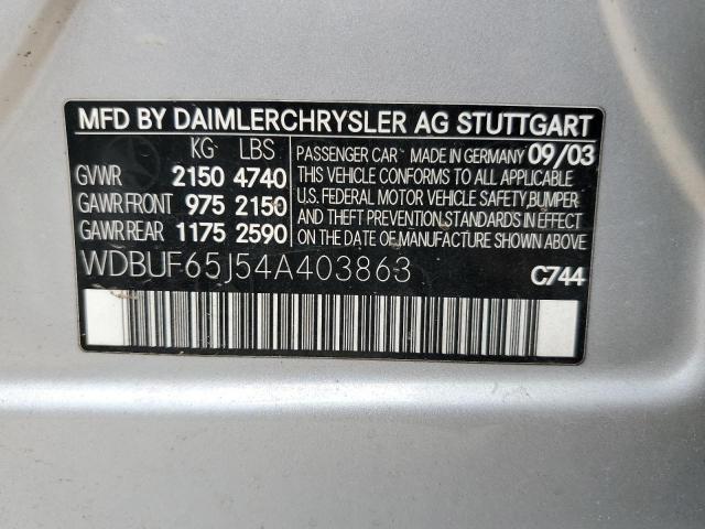 Photo 10 from auction – 2004 MERCEDES-BENZ E 320 with VIN WDBUF65J54A403863