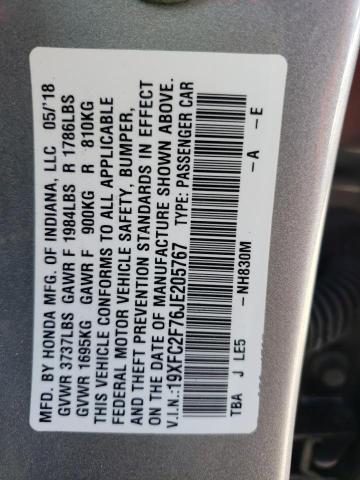 Photo 10 from auction – 2018 HONDA CIVIC EX with VIN 19XFC2F76JE205767
