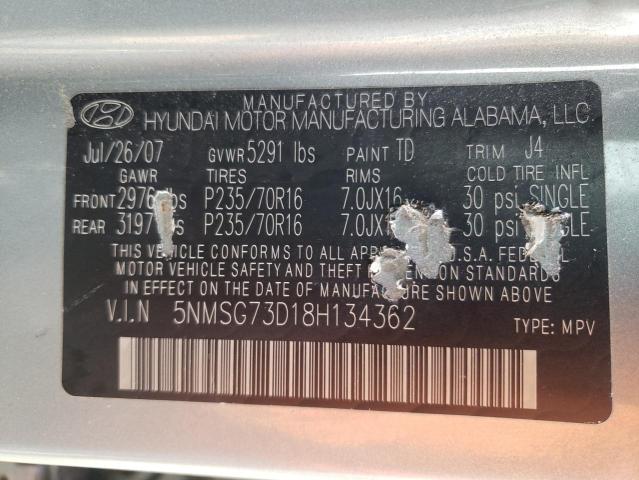 Photo 10 from auction – 2008 HYUNDAI SANTA FE G with VIN 5NMSG73D18H134362