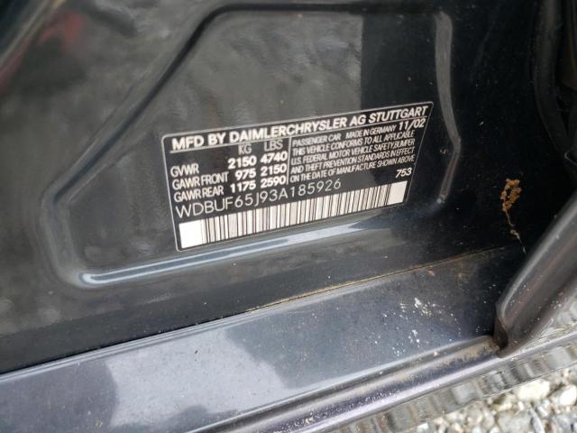 Photo 10 from auction – 2003 MERCEDES-BENZ E 320 with VIN WDBUF65J93A185926