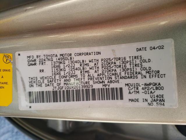 Photo 10 from auction – 2000 LEXUS RX 300 with VIN JTJGF10UX20139929