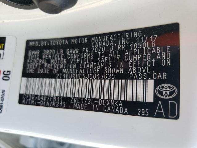 Photo 10 from auction – 2018 TOYOTA COROLLA L with VIN 2T1BURHE5JC015635