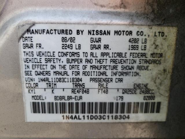 Photo 10 from auction – 2003 NISSAN ALTIMA BAS with VIN 1N4AL11D03C118304