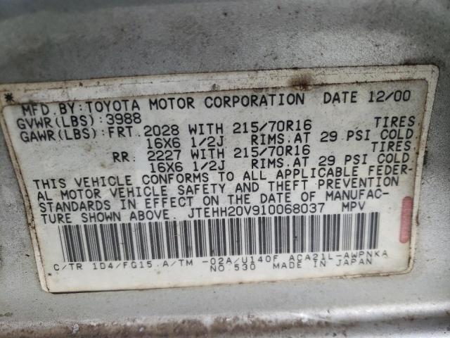 Photo 10 from auction – 2001 TOYOTA RAV4 with VIN JTEHH20V910068037
