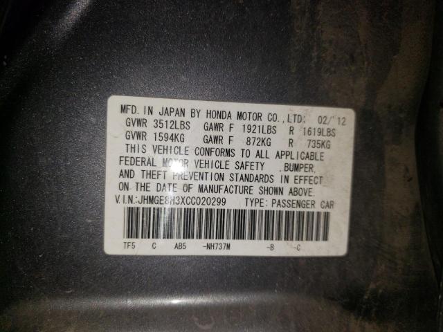 Photo 10 from auction – 2012 HONDA FIT with VIN JHMGE8H3XCC020299
