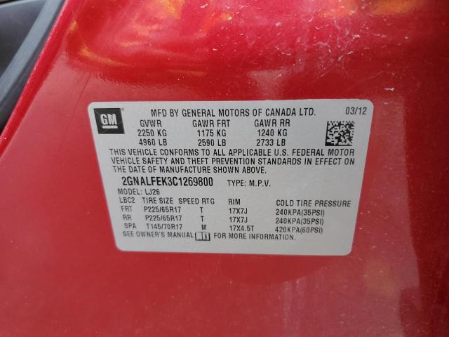 Photo 10 from auction – 2012 CHEVROLET EQUINOX LT with VIN 2GNALFEK3C1269800