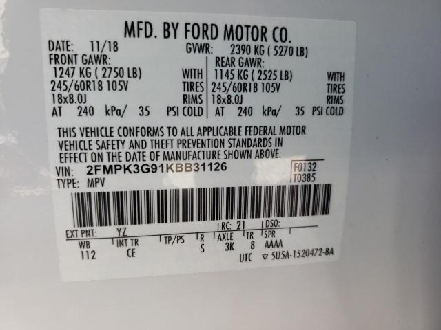 Photo 10 from auction – 2019 FORD EDGE SE with VIN 2FMPK3G91KBB31126