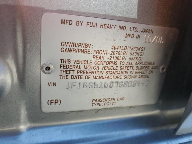 Photo 10 from auction – 2007 SUBARU IMPREZA 2. with VIN JF1GG61687G808443