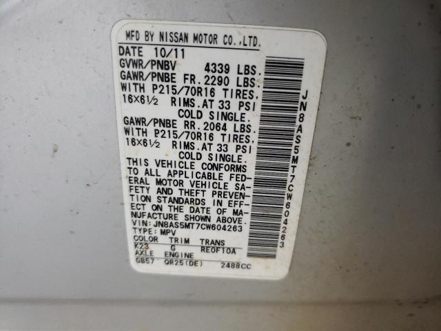 Photo 10 from auction – 2012 NISSAN ROGUE S with VIN JN8AS5MT7CW604263