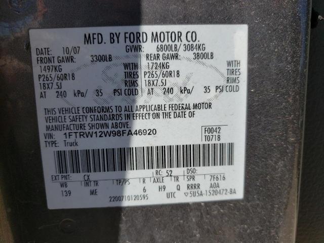 Photo 10 from auction – 2008 FORD F150 SUPER with VIN 1FTRW12W98FA46920