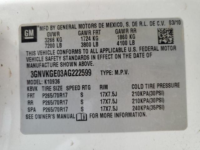 Photo 10 from auction – 2010 CHEVROLET AVALANCHE with VIN 3GNVKGE03AG222599