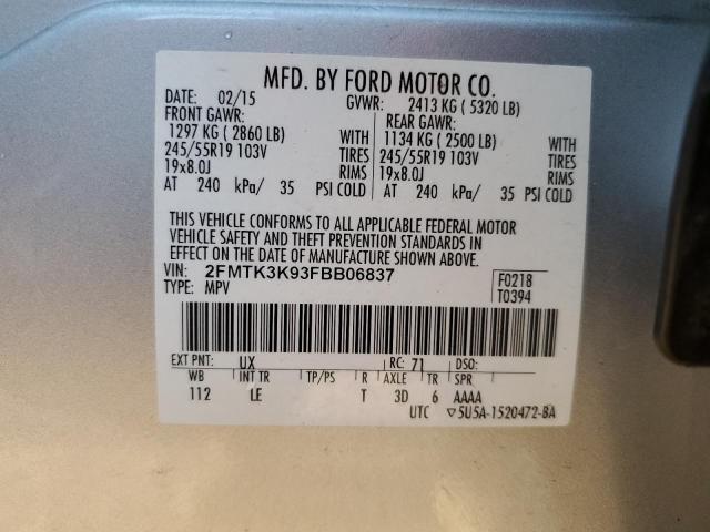 Photo 10 from auction – 2015 FORD EDGE TITAN with VIN 2FMTK3K93FBB06837