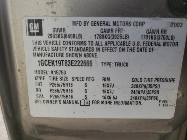 Photo 10 from auction – 2003 CHEVROLET SILVERADO with VIN 1GCEK19T83E222666