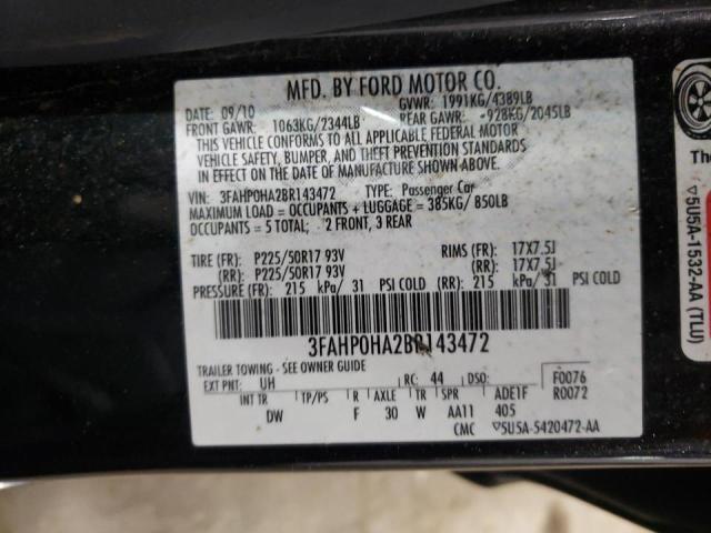 Photo 10 from auction – 2011 FORD FUSION SE with VIN 3FAHP0HA2BR143472