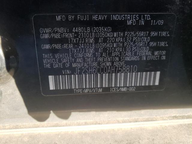Photo 10 from auction – 2010 SUBARU FORESTER 2 with VIN JF2SH6CC0AH758810