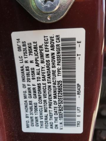 Photo 10 from auction – 2014 HONDA CIVIC LX with VIN 19XFB2F52EE266525