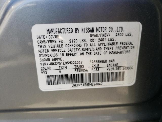 Photo 10 from auction – 2005 INFINITI G35 with VIN JNKCV51E95M224047