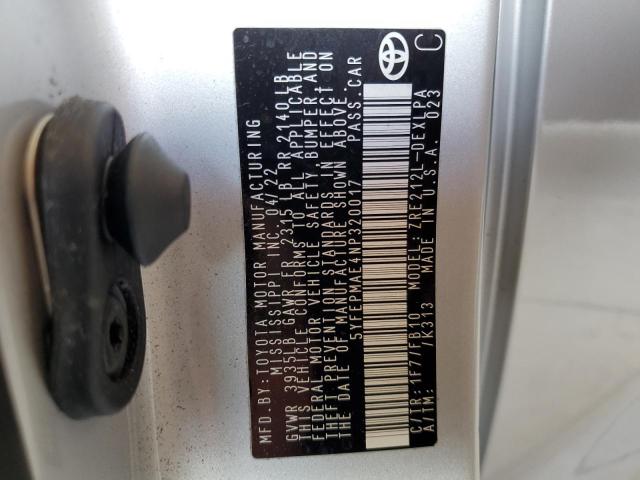 Photo 10 from auction – 2022 TOYOTA COROLLA LE with VIN 5YFEPMAE4NP320017