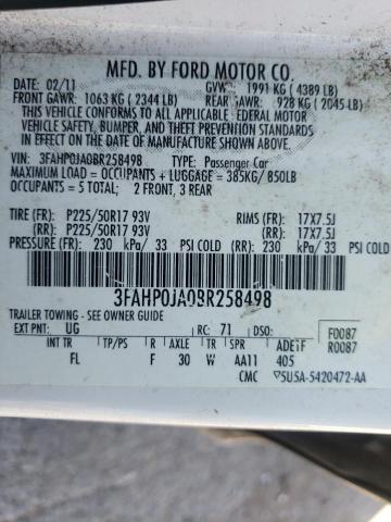Photo 10 from auction – 2011 FORD FUSION SEL with VIN 3FAHP0JA0BR258498