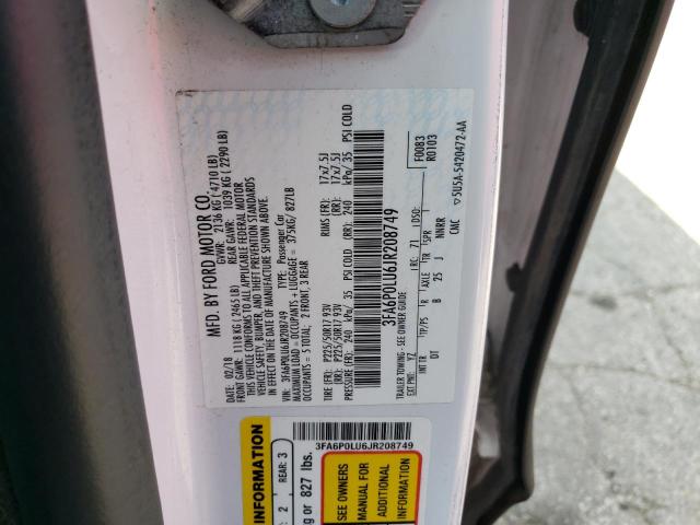 Photo 10 from auction – 2018 FORD FUSION SE with VIN 3FA6P0LU6JR208749
