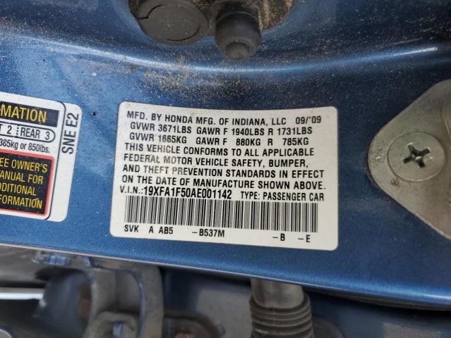 Photo 10 from auction – 2010 HONDA CIVIC LX with VIN 19XFA1F50AE001142