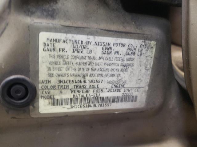 Photo 10 from auction – 2003 NISSAN SENTRA with VIN 3N1CB51D63L781557