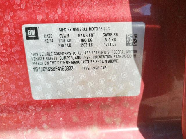 Photo 10 from auction – 2015 CHEVROLET SONIC LT with VIN 1G1JC5SB3F4150833