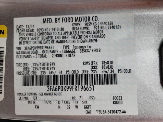 Photo 10 from auction – 2015 FORD FUSION TIT with VIN 3FA6P0K99FR196651