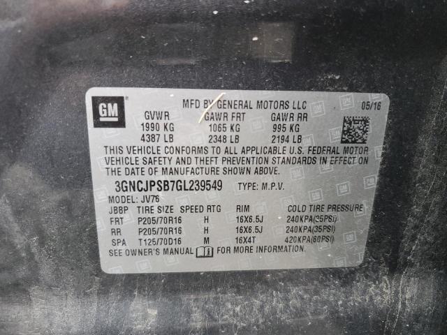 Photo 10 from auction – 2016 CHEVROLET TRAX 1LT with VIN 3GNCJPSB7GL239549