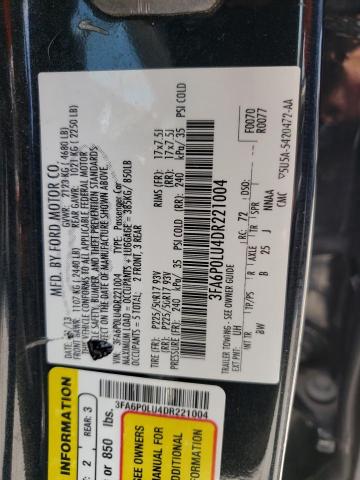 Photo 10 from auction – 2013 FORD FUSION SE with VIN 3FA6P0LU4DR221004
