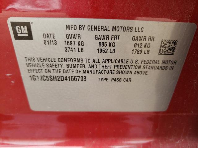 Photo 10 from auction – 2013 CHEVROLET SONIC LT with VIN 1G1JC5SH2D4166703