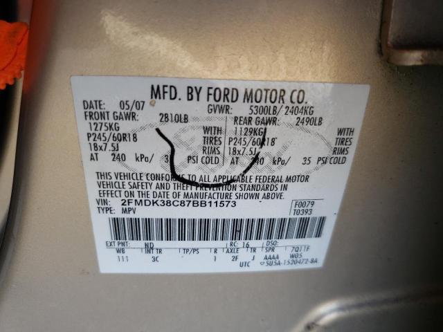 Photo 10 from auction – 2007 FORD EDGE SEL with VIN 2FMDK38C87BB11573
