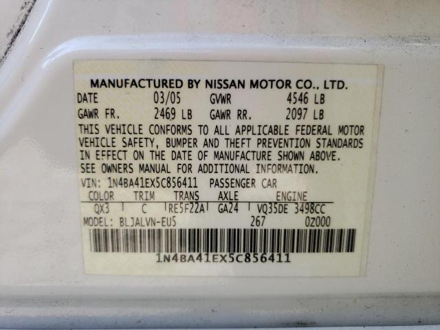 Photo 10 from auction – 2005 NISSAN MAXIMA SE with VIN 1N4BA41EX5C856411